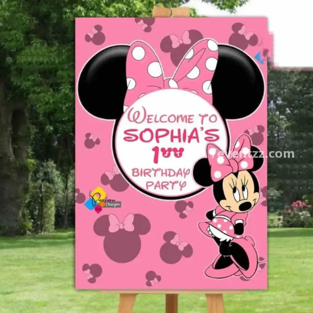 Minnie Mouse Stage Decoration with ring backdrop with happy birthday banner (7*7 feet) — photo 3