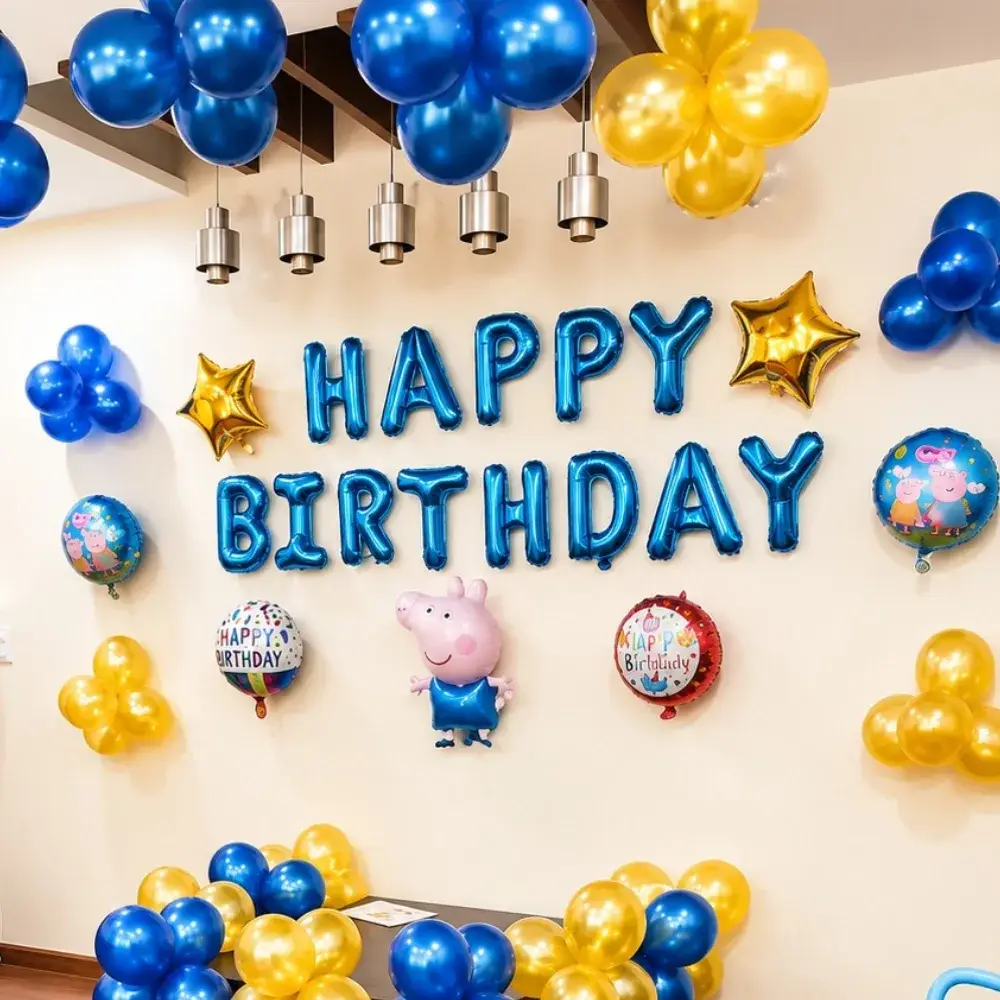 Peppa Pig Hall Decoration for Kids Theme with 50 metallic balloons on ceiling — photo 2