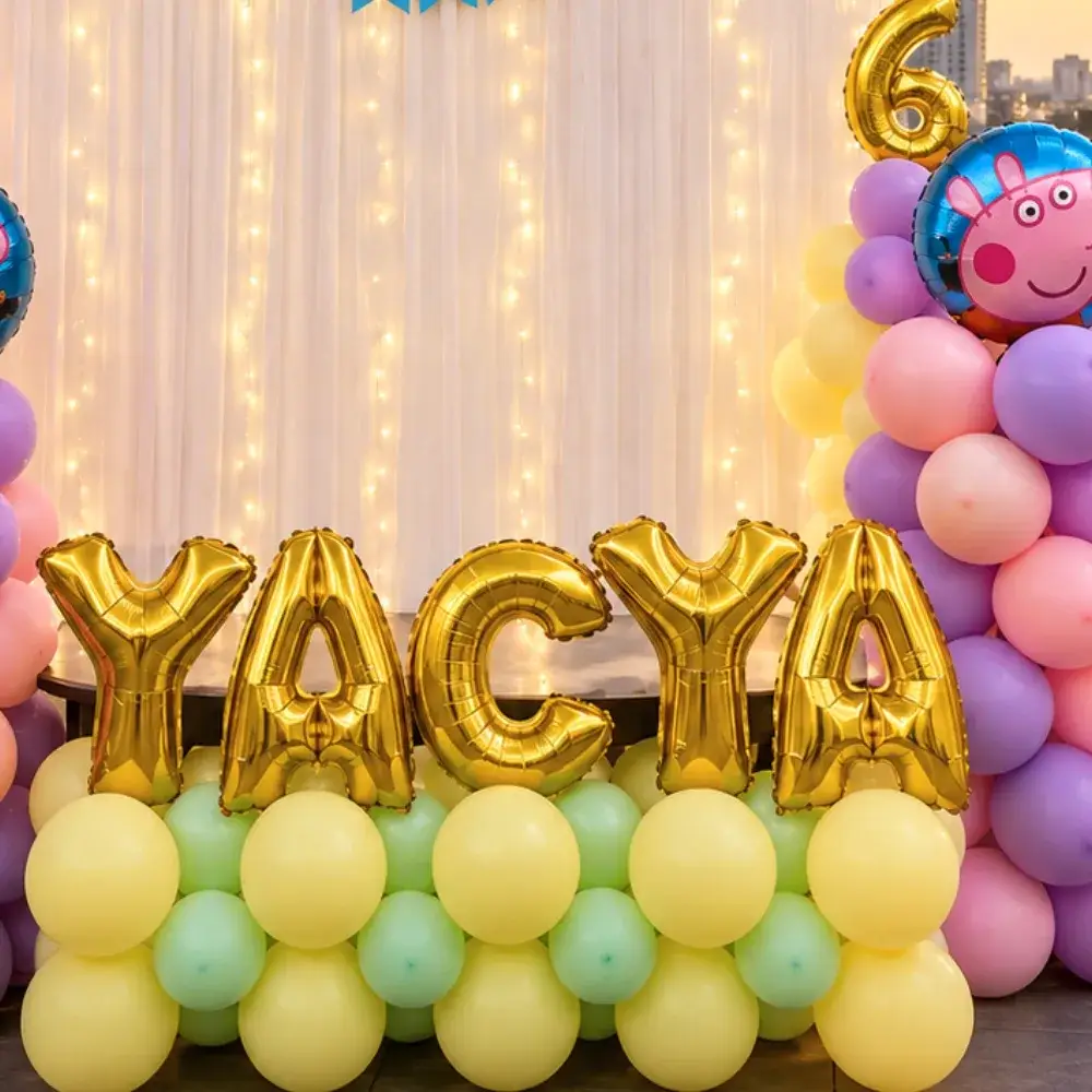 Peppa Pig Terrace Decoration for Kids Theme with balloon arch of 180 pastel balloons — photo 2