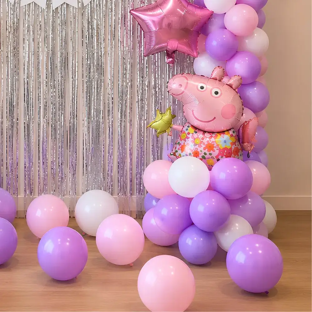 Peppa Pig Theme Decoration for Kids Theme with balloon arch on backdrop with 150 balloons (70 pastel, 80 balloons) — photo 2