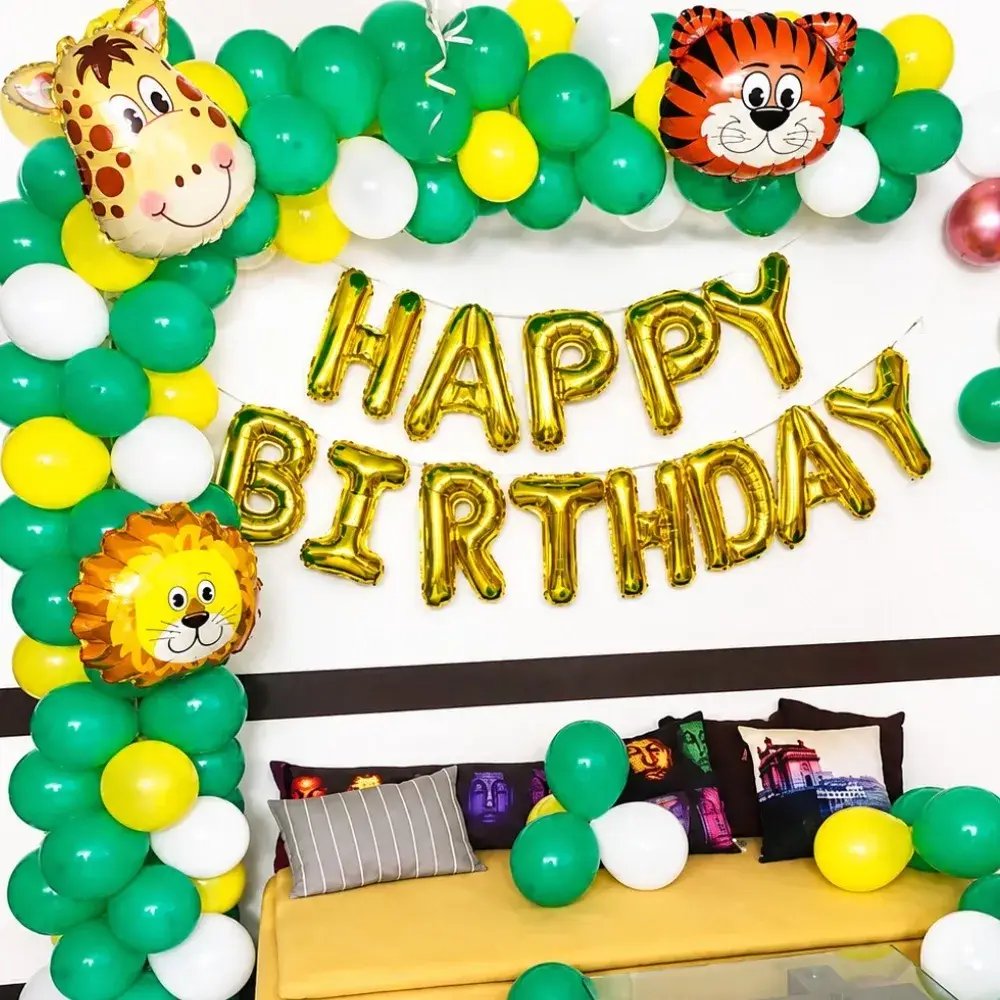 Simple Jungle Theme Decor for Kids Theme with happy birthday foil — photo 2