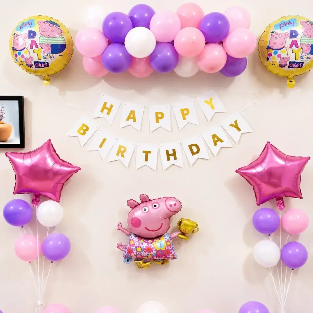 Simple Peppa Pig Decoration for Kids Theme with wall decor of 60 metallic balloons — photo 2
