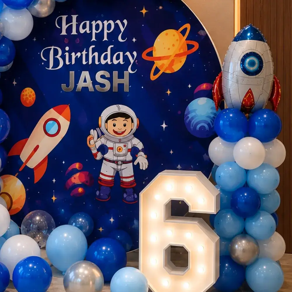 Space Theme Birthday Decor for Kids Theme with customized backdrop (7*7 feet) — photo 2
