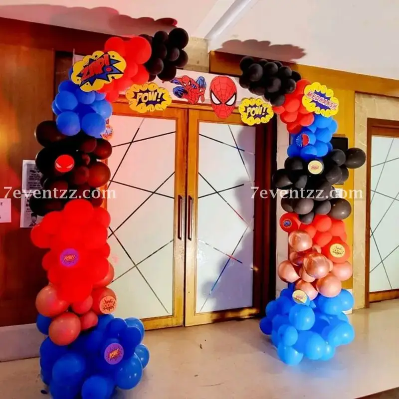 Superhero Backdrop Stage Setup with customized backdrop with stand (7 feet height *12 feet width) with happy birthday neon light — photo 3