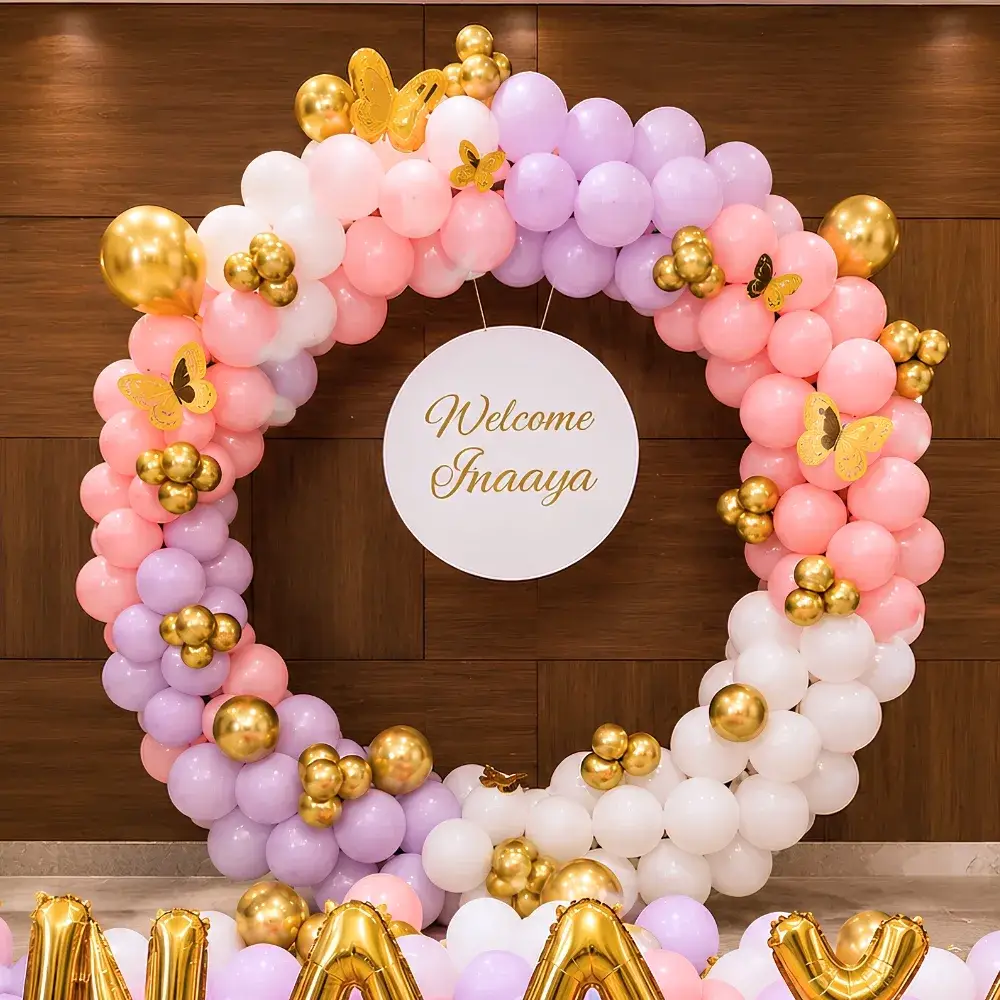 Unicorn Birthday Backdrop Kids Theme decoration with round stand with customized name board — photo 2