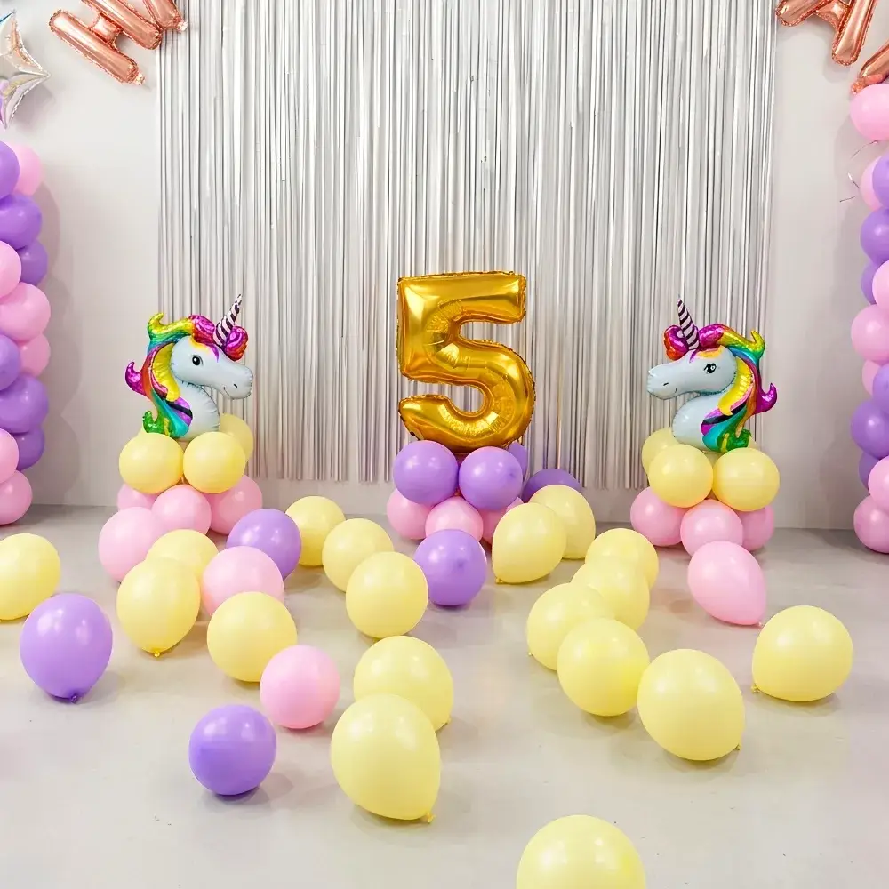 Unicorn Theme Birthday Decoration for Kids Theme with 2 balloon pillars of 30 pastel balloons each — photo 2