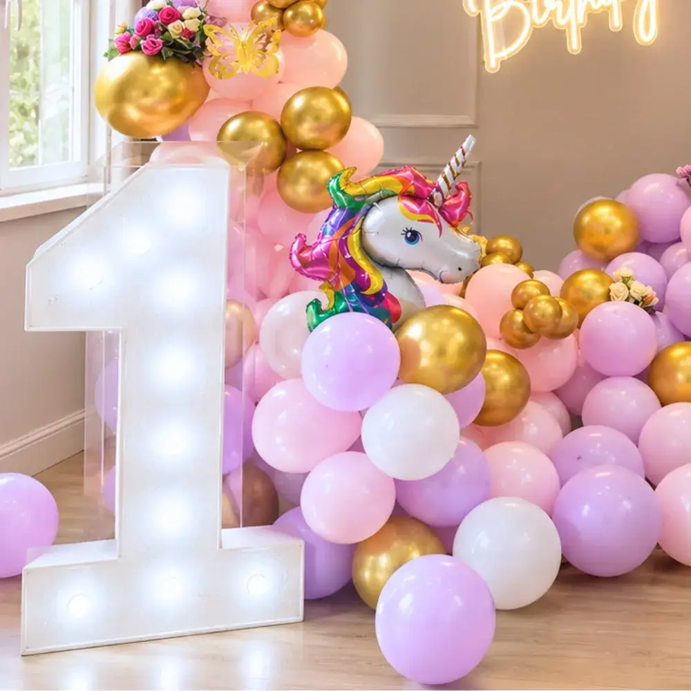 Unicorn Theme Ring Decoration for Kids Theme with happy birthday neon light — photo 2
