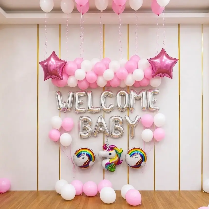 Unicorn Theme Welcome Setup Baby Welcome decoration with welcome baby foil balloon — photo 2