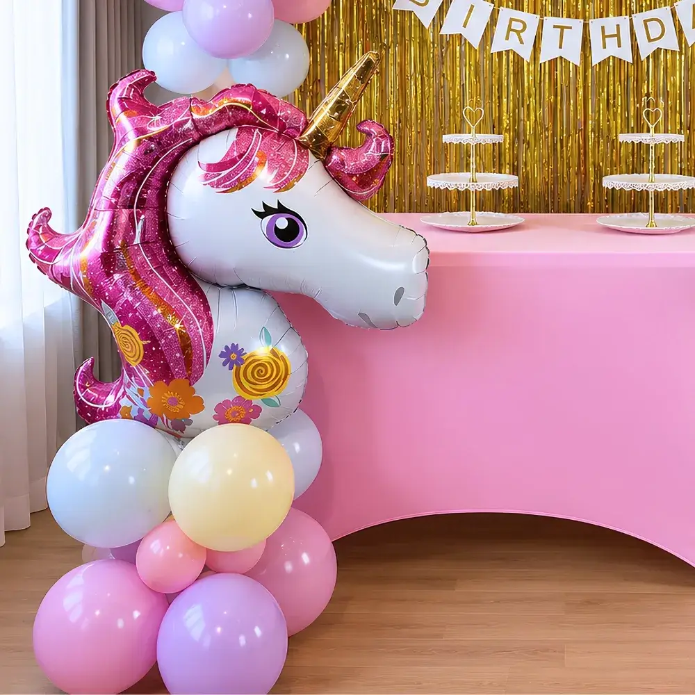 Unicorn Wall Arch Kids Theme decoration with 2 frill curtains on wall — photo 2