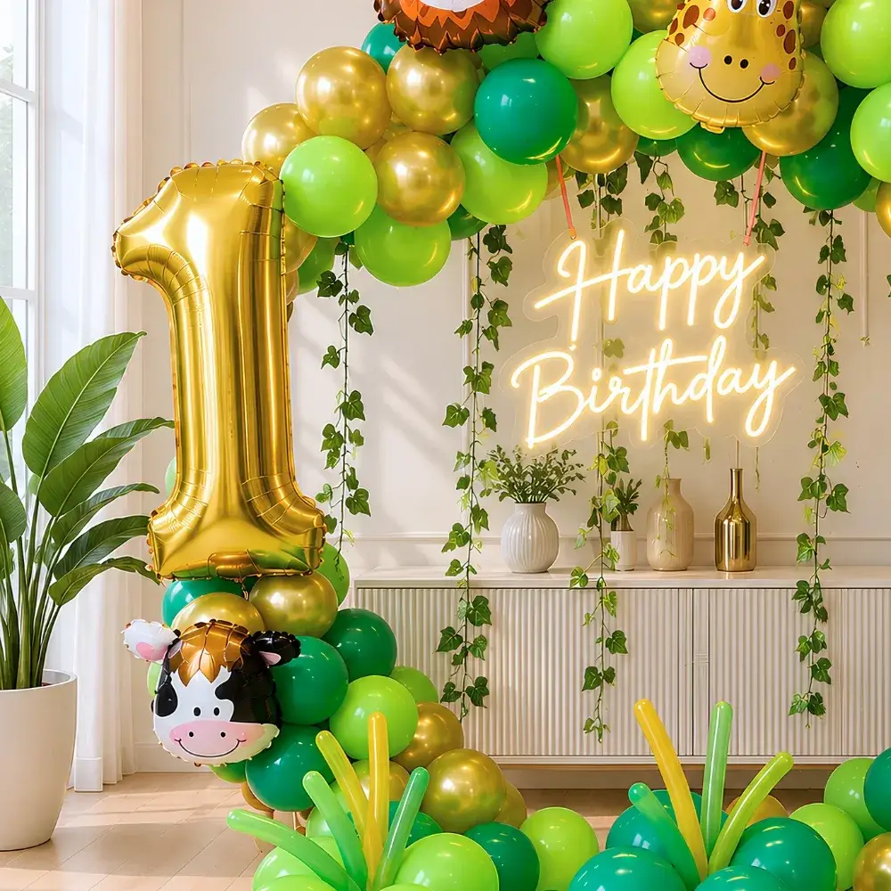 Wild Animal Theme Decoration for Kids Theme with ring backdrop decorated with 150 balloons — photo 2
