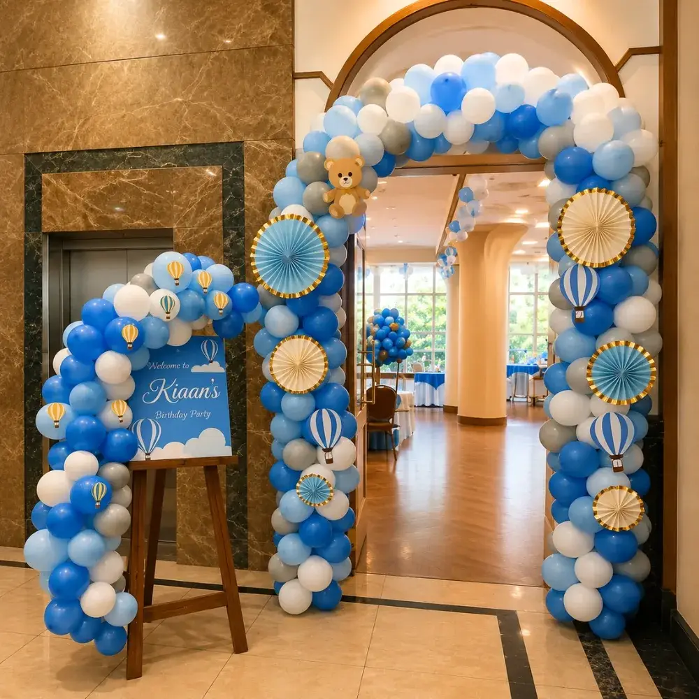 Hot Air Balloon Theme Decoration for Stage with customized backdrop with stand (8*8 feet) — photo 2