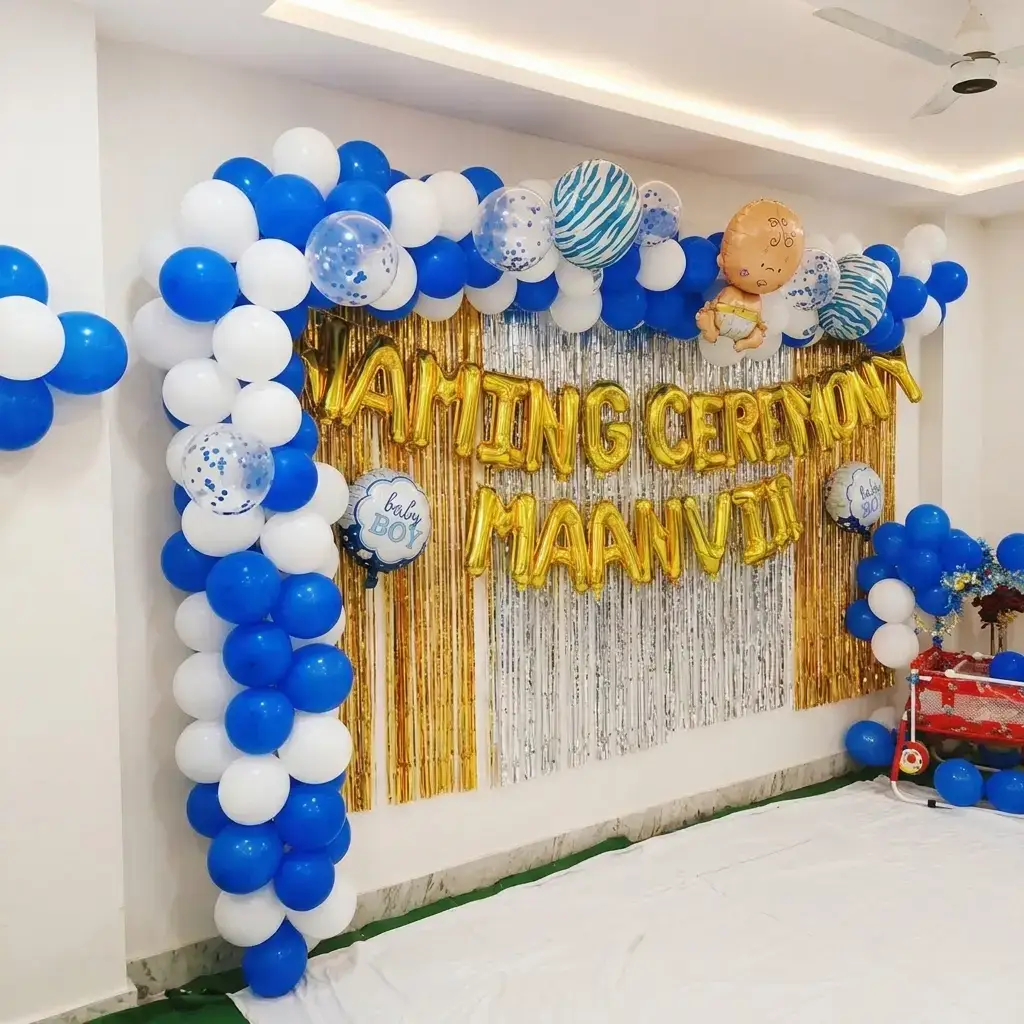 Baby Naming Balloon Decoration for Ceremony with balloon arch of 180 balloons on wall — photo 2