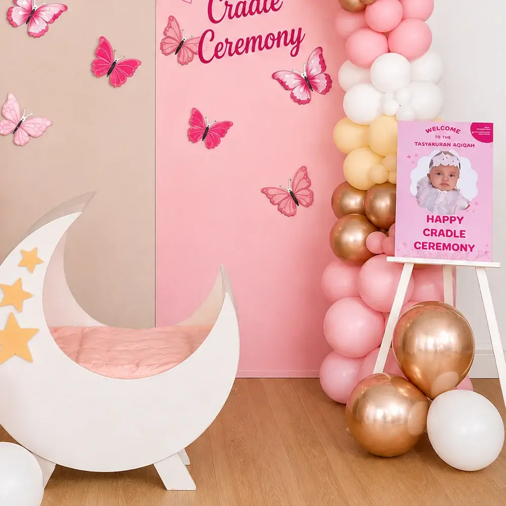 Elegant Cradle Ceremony Decoration with 2 customized backdrop — photo 2
