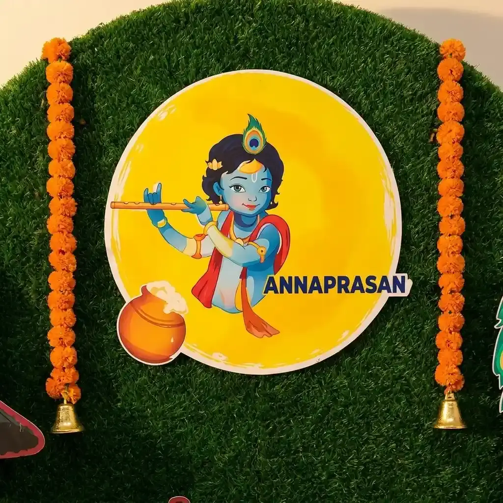 Krishna Theme Backdrop Decoration for Ceremony with round green backdrop with stand (7*7 feet) — photo 3