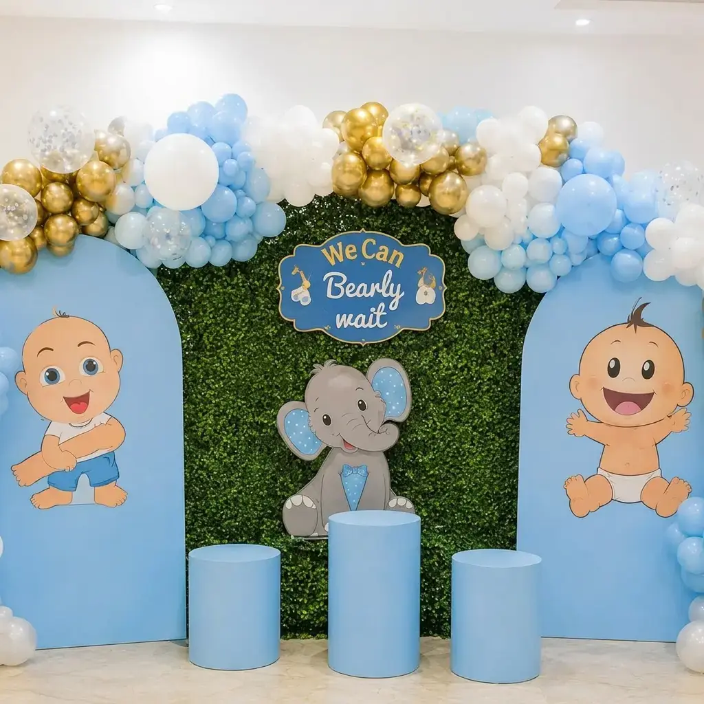 Mundan Stage Backdrop Setup Ceremony decoration with green backdrop with stand (8*8 feet) — photo 3