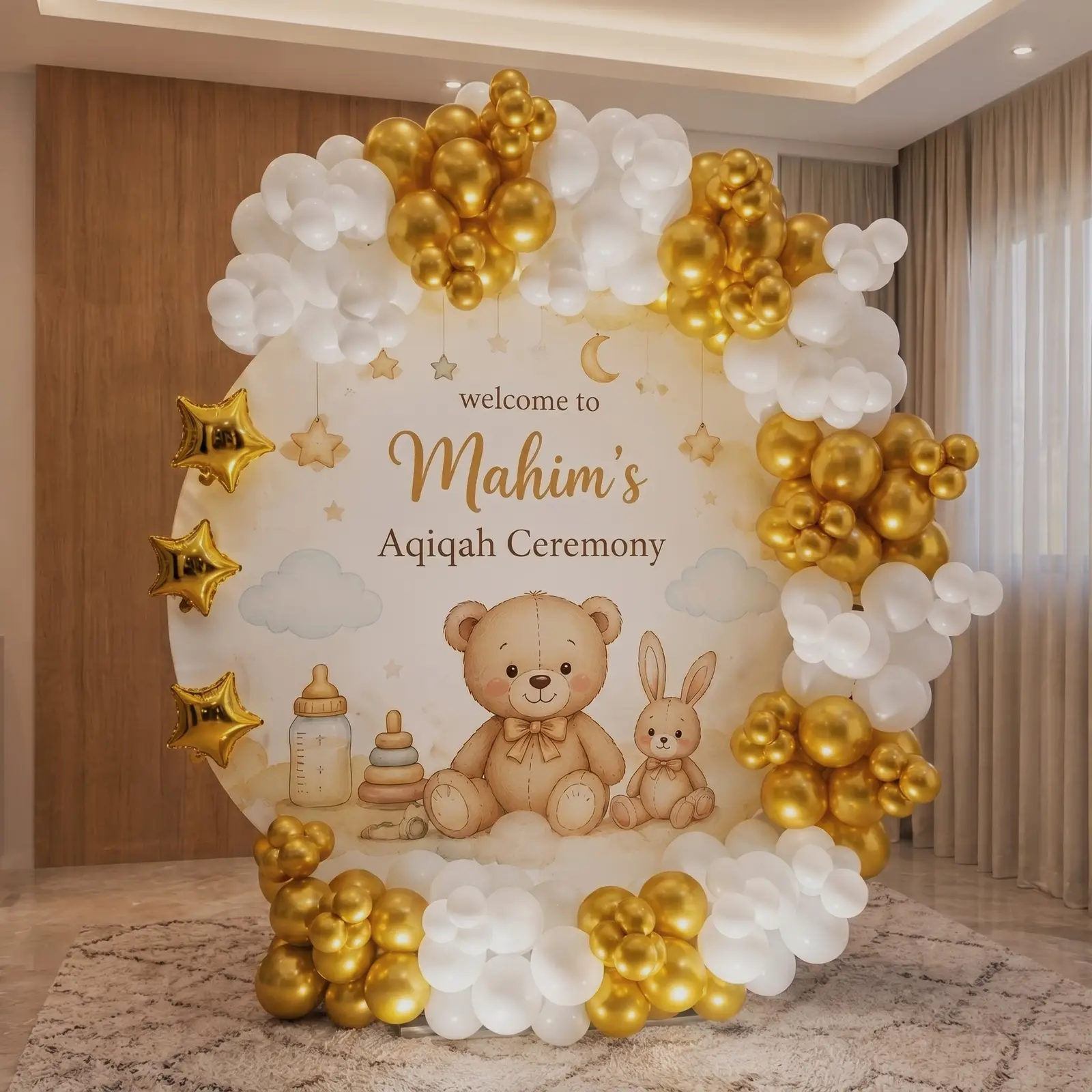 Premium Baby Aqiqah Celebration Decor with customized backdrop with stand — photo 3