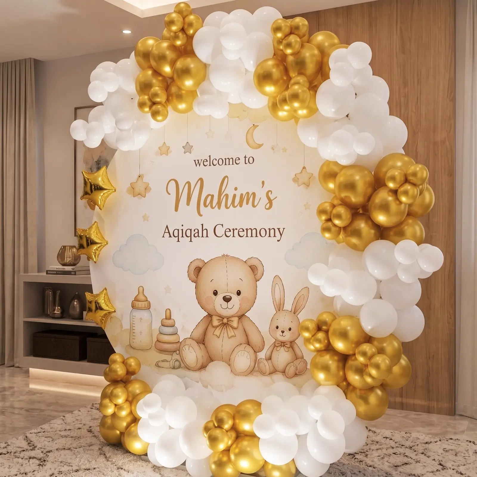 Premium Baby Aqiqah Celebration Decor with customized backdrop with stand — photo 2