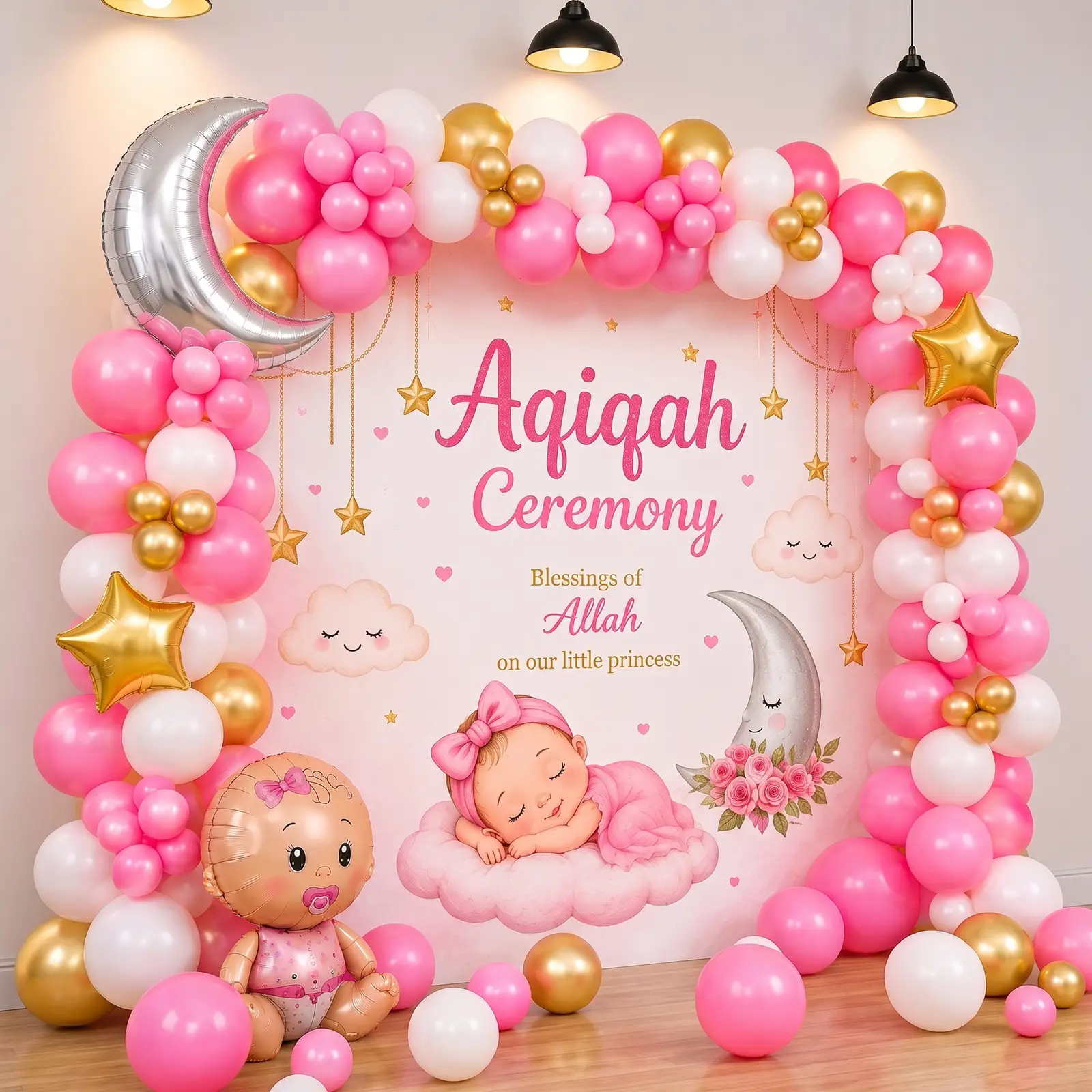 Simple Aqiqah  Backdrop Decoration with customized flex backdrop — photo 2