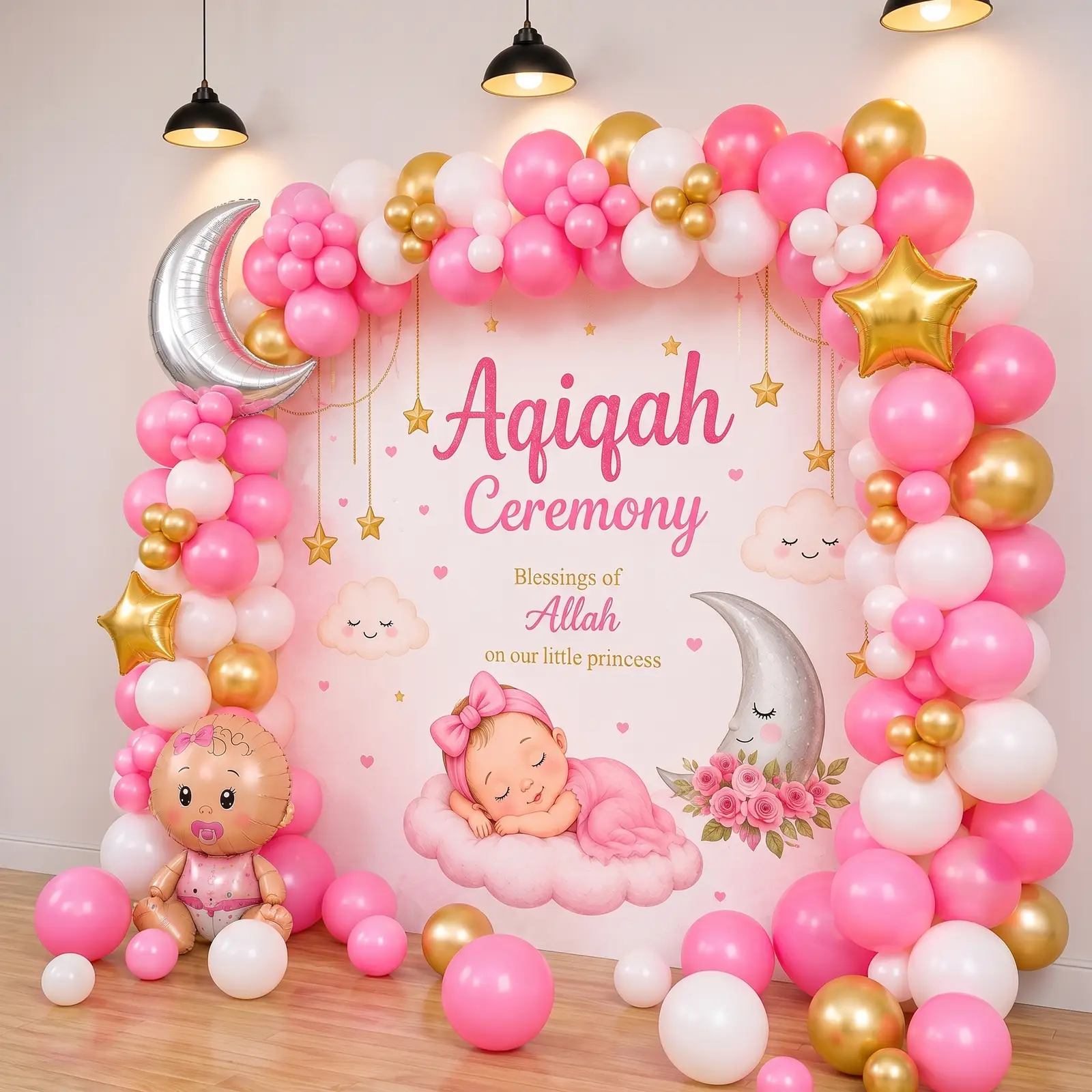 Simple Aqiqah  Backdrop Decoration with customized flex backdrop — photo 3