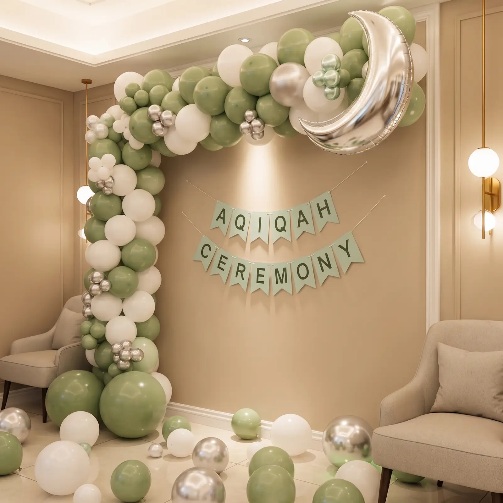 Simple Aqiqah Balloon Setup with 180 balloons for arch decoration — photo 2