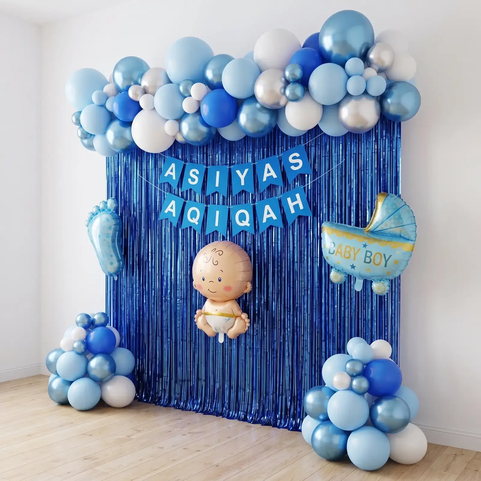 Simple Baby Boy Aqiqah Celebration Decor with 130 balloons for decoration — photo 2