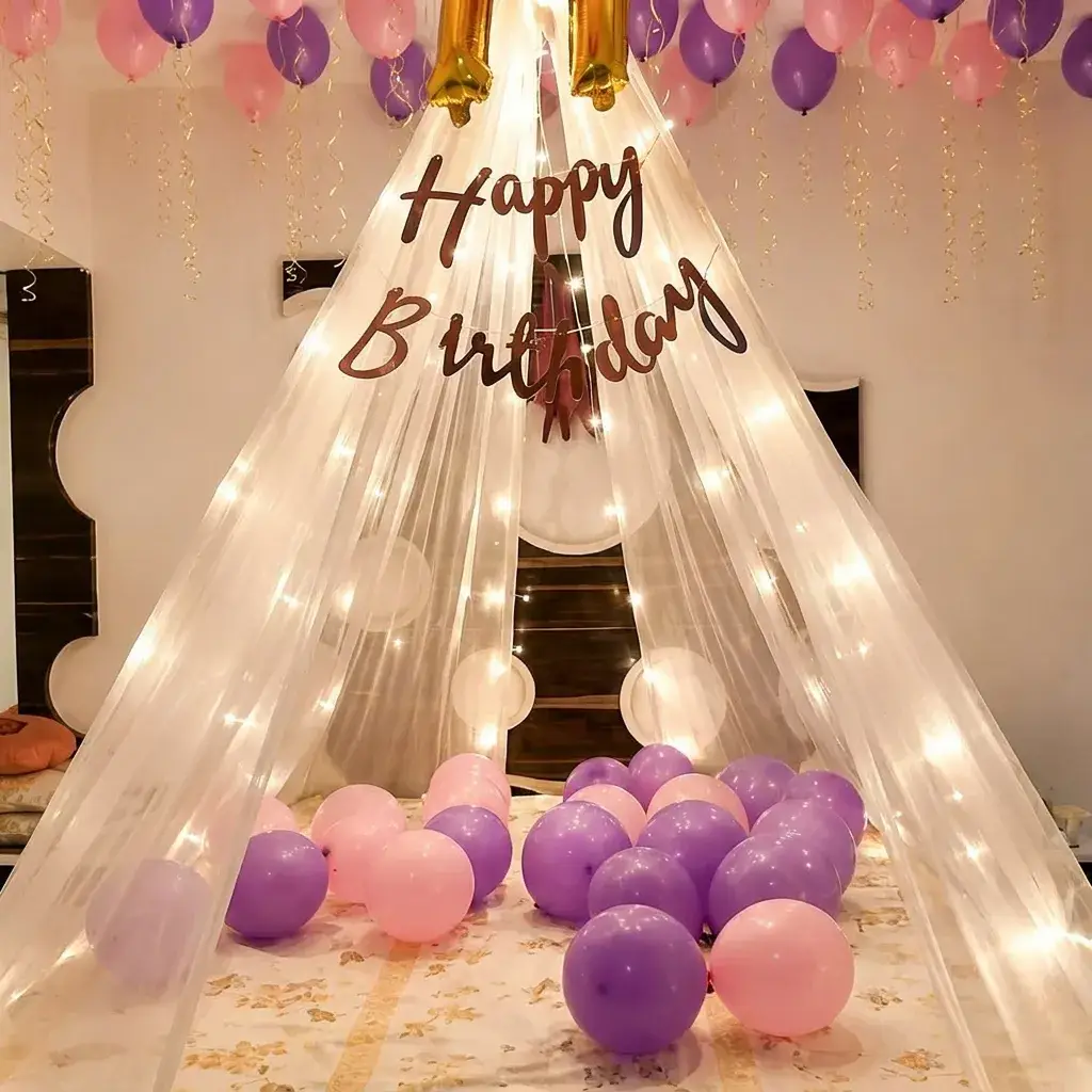 Bed Canopy Balloon Decor with cabana on bed — photo 3