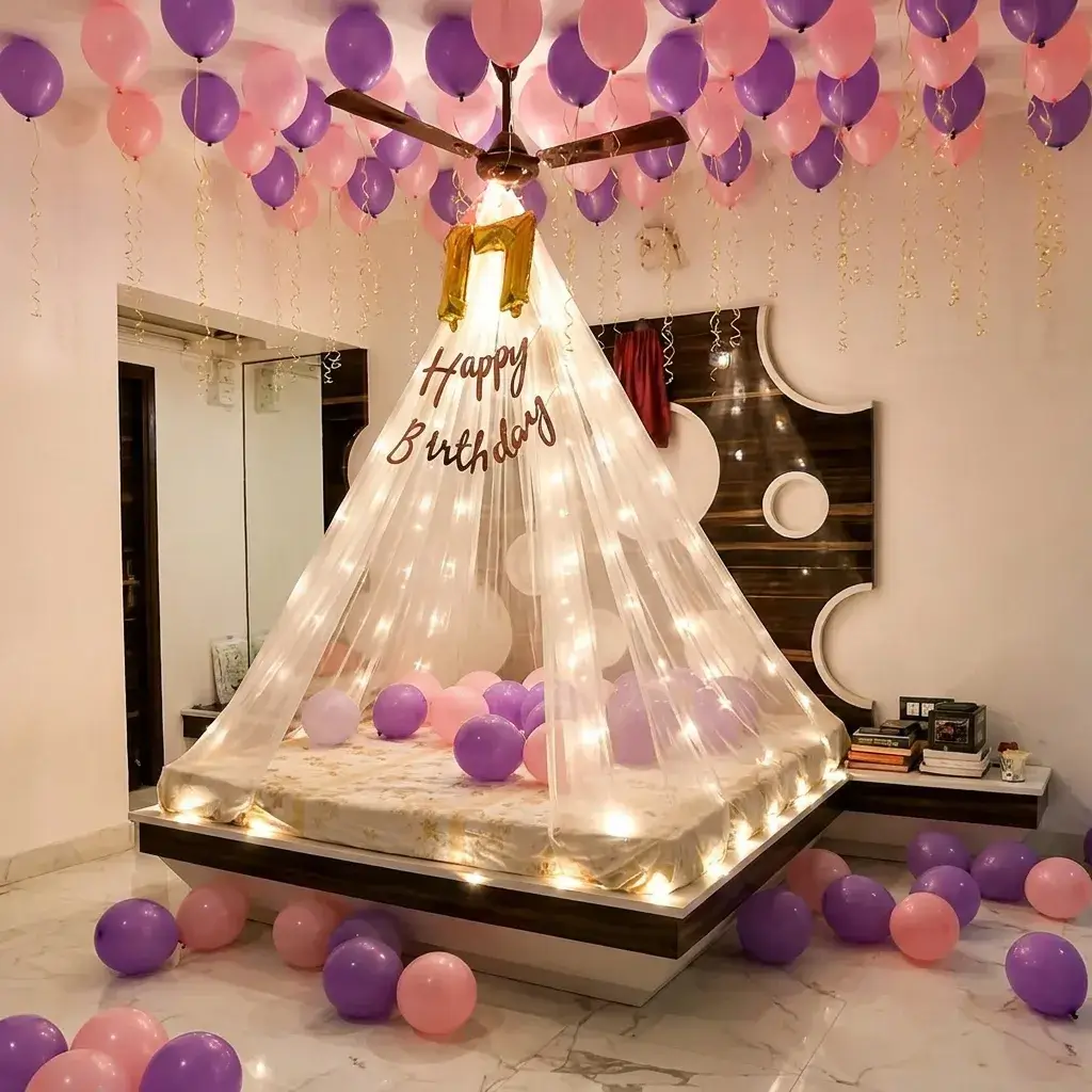 Bed Canopy Balloon Decor with cabana on bed — photo 2