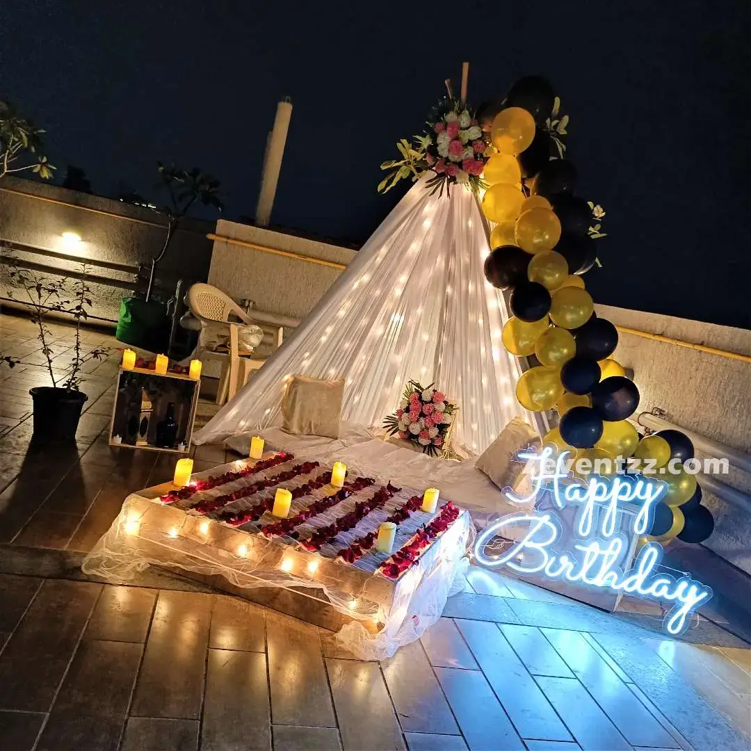 Birthday Terrace Canopy Decor with cabana setup on floor with stand — photo 3