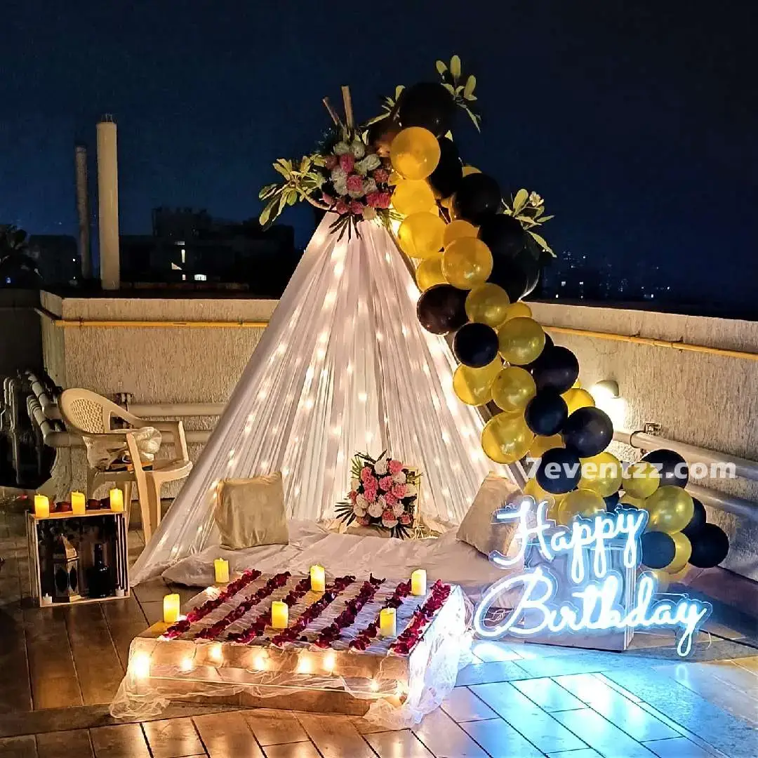 Birthday Terrace Canopy Decor with cabana setup on floor with stand — photo 2