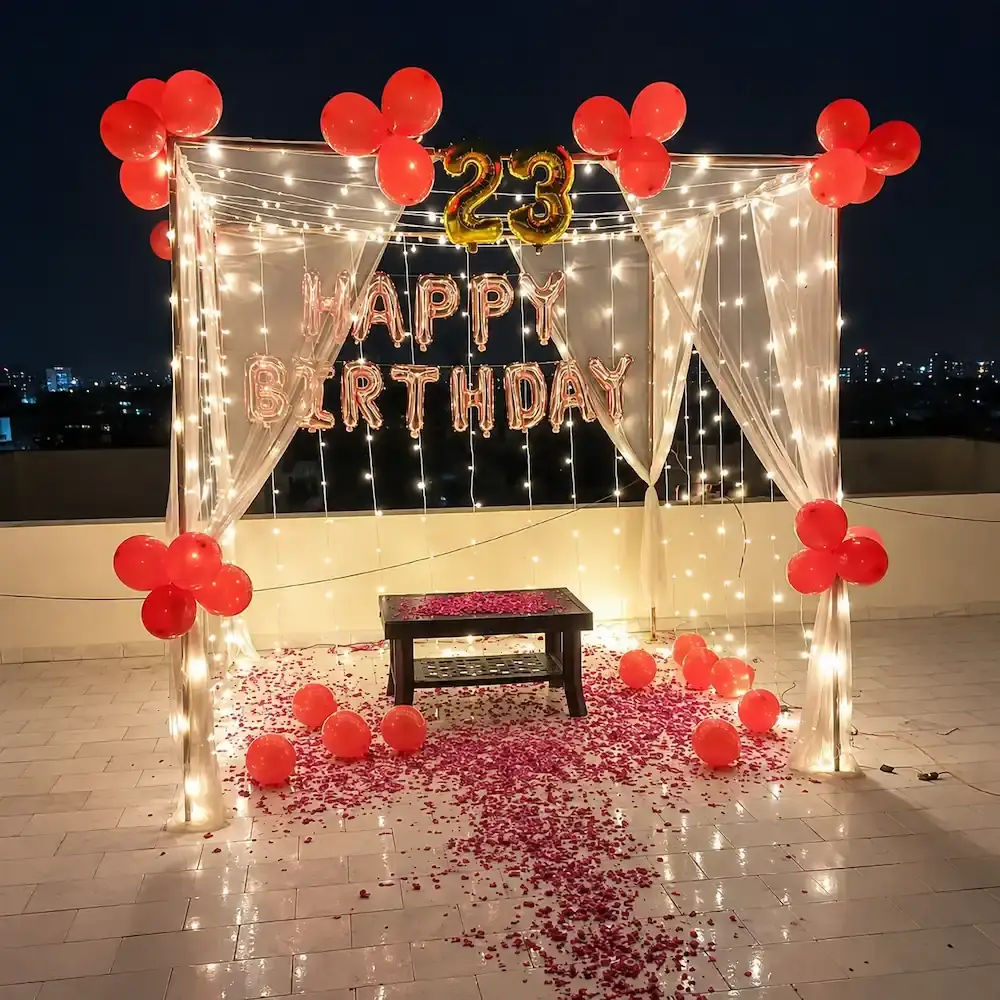 Simple Terrace Decoration with frame stand with lights (10*10 feet) — photo 2