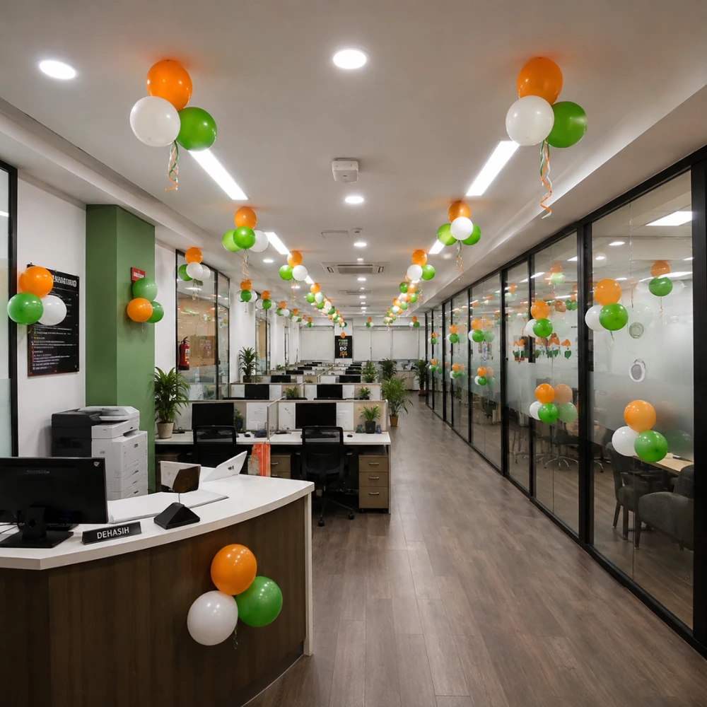 Corporate Office Independence Day Balloon Setup with 100 balloon on the celling — photo 2