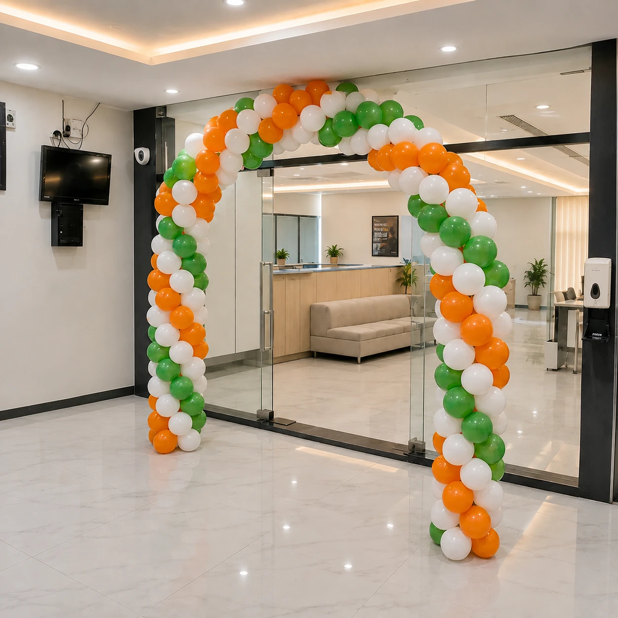 Tricolour Office Entrance Balloon Arch with 200 balloon for gate decoration