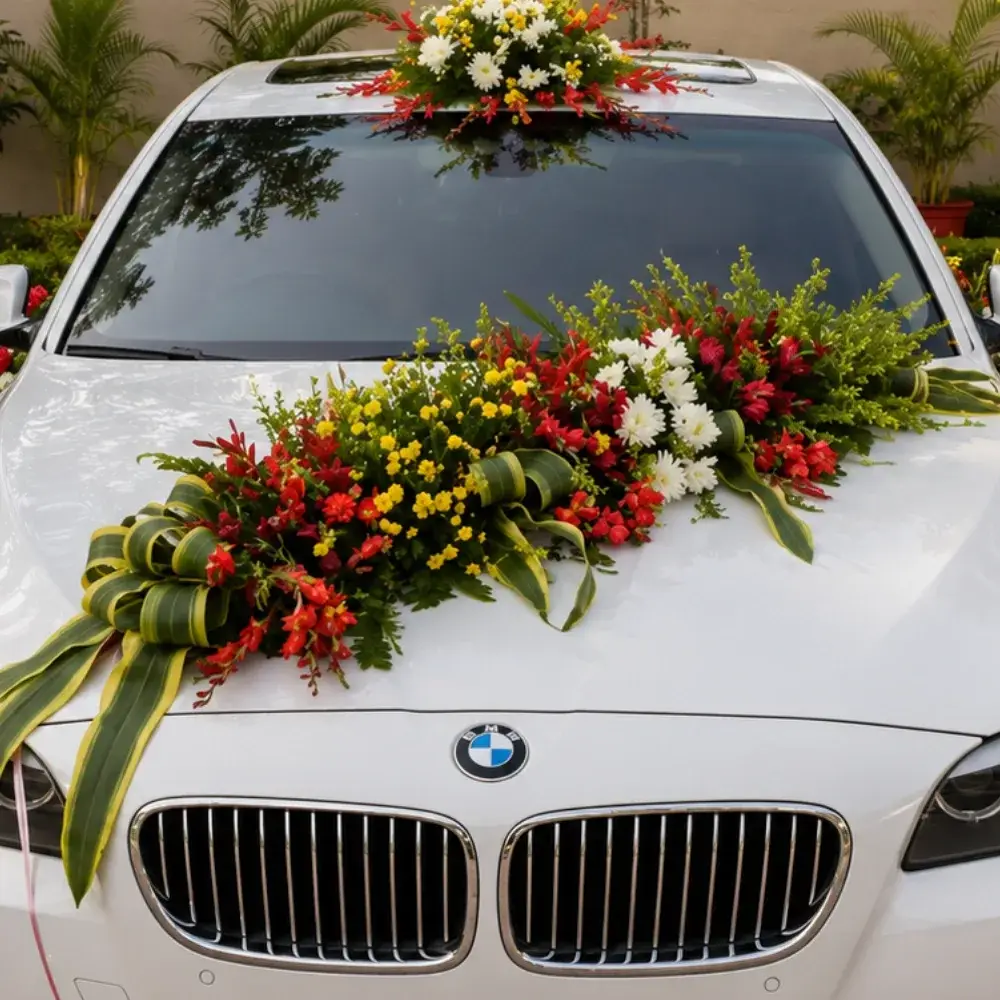 Car Decoration For Wedding for Wedding Car with 1 channel of mix flower in front of the car bonnet — photo 3