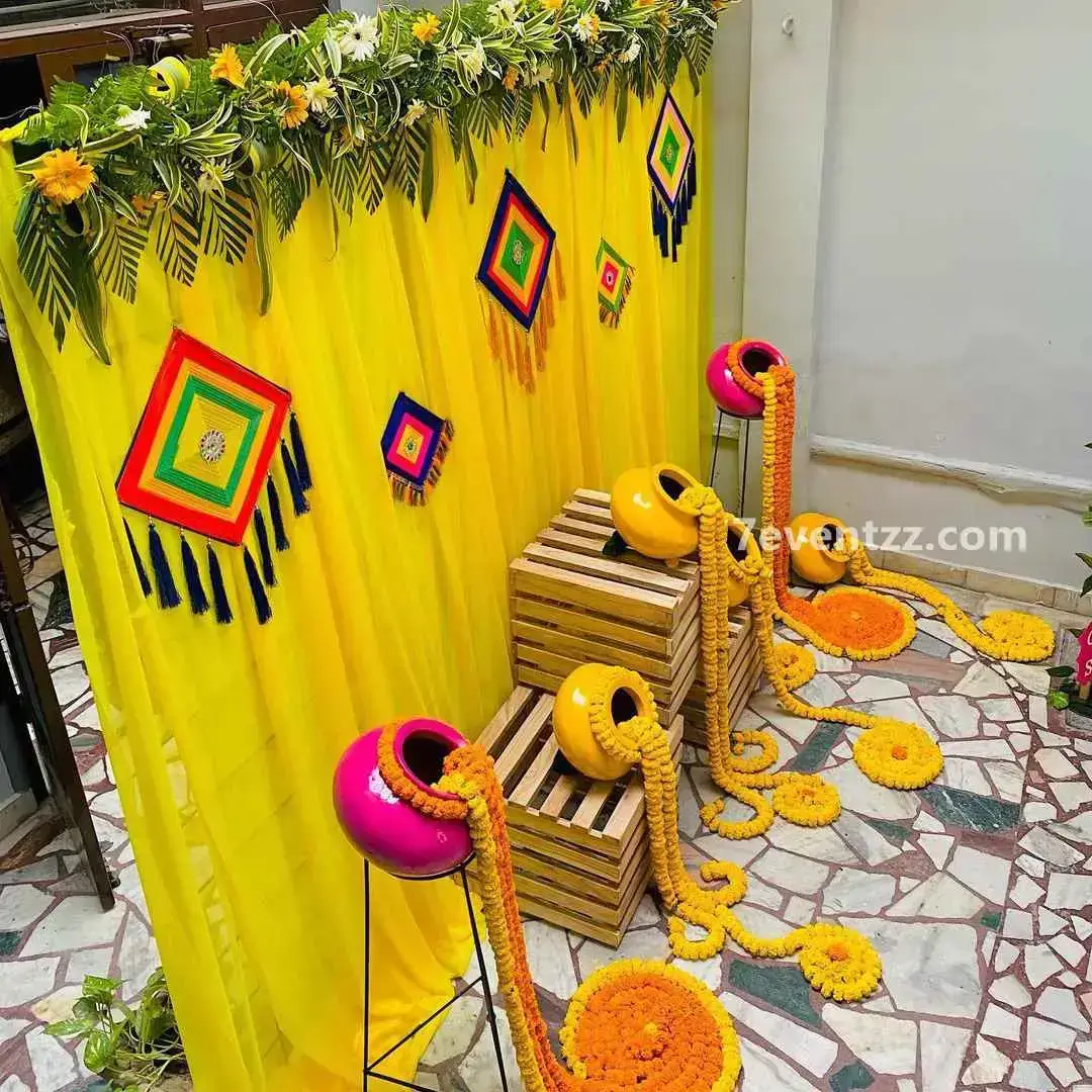 Mehendi Backdrop Decoration for Mehndi with cloth backdrop with stand (8*8 feet) — photo 3