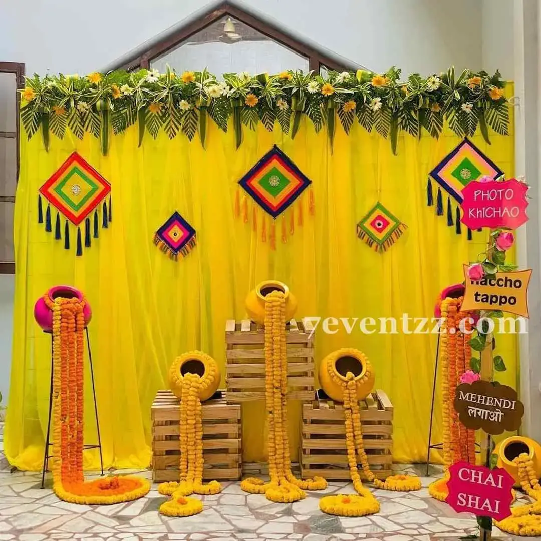 Mehendi Backdrop Decoration for Mehndi with cloth backdrop with stand (8*8 feet)