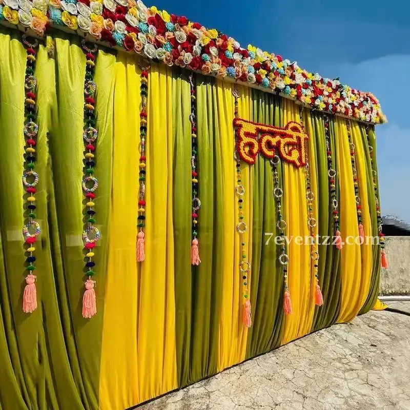 Wedding Haldi Backdrop with cloth backdrop (8*8 feet) with stand — photo 2