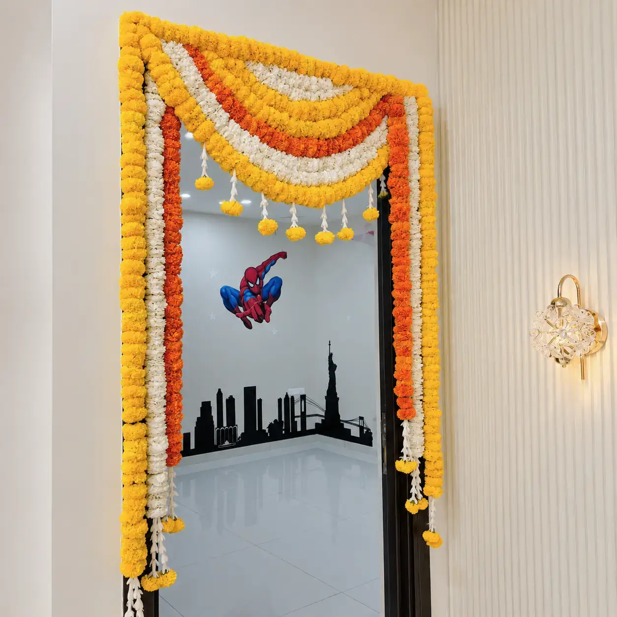 Flower Decoration for Home with entrance gate decorated with real marigold flowers — photo 2
