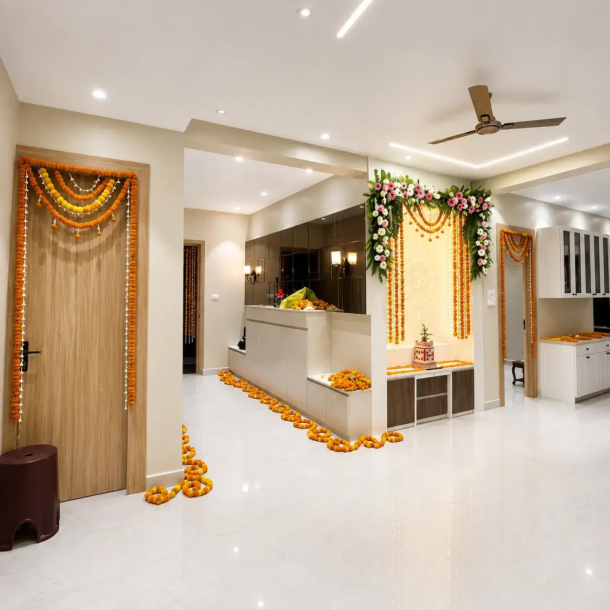 Griha Pravesh Flower Decoration with flower decoration and leaves — photo 2