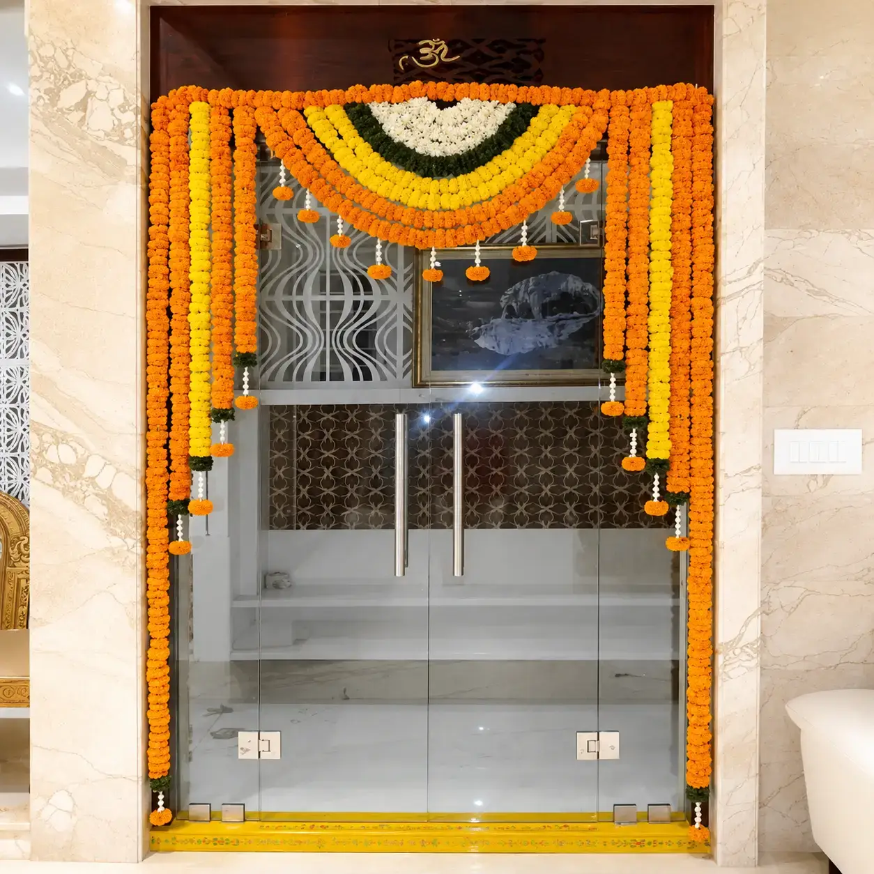 Mandir Setup with Flowers