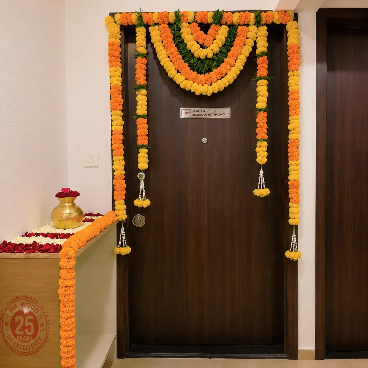Office Puja Flower Decoration with flower garlands for decoration — photo 4