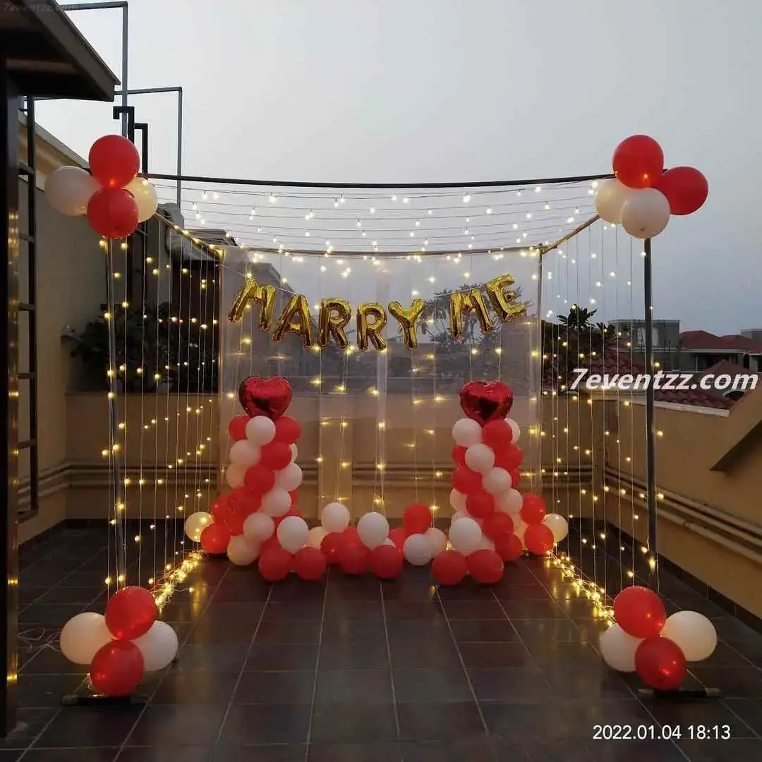 Terrace Marry Me Setup Proposal decoration with frame stand with lights and cloth (10*10 feet) — photo 2