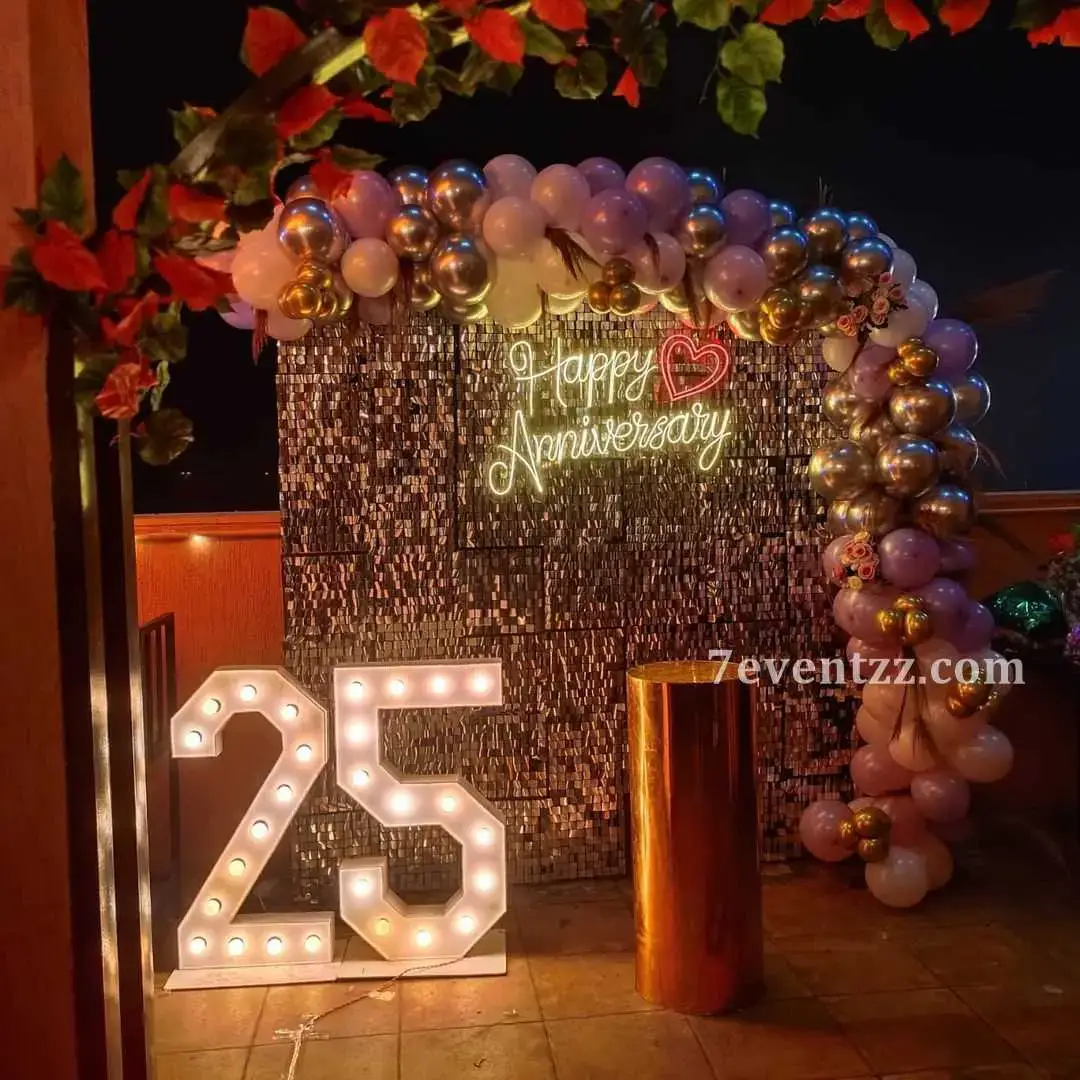 25th Anniversary Decoration with happy anniversary neon light — photo 3