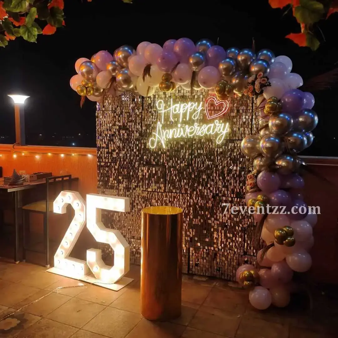 25th Anniversary Decoration with happy anniversary neon light — photo 2
