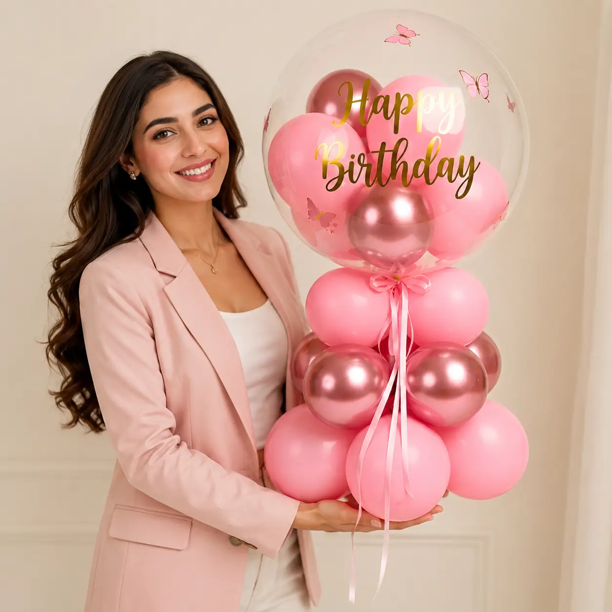 Pink Bubble Birthday Balloon Bouquet — photo 3