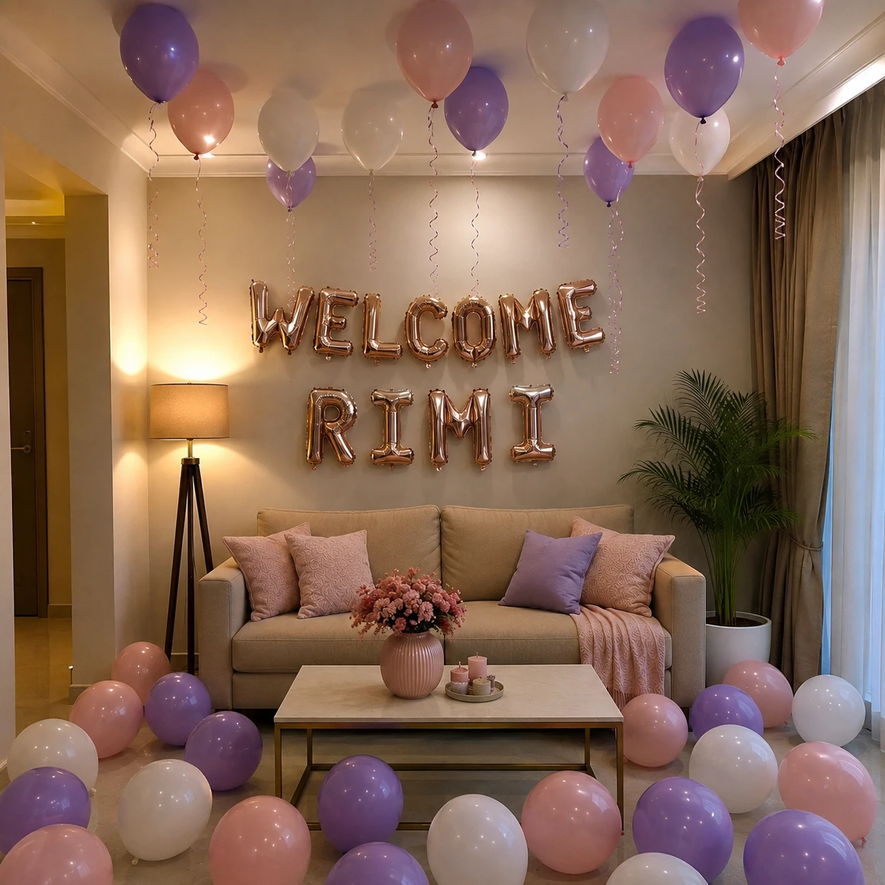 Simple Newborn Welcome Hall Decoration for Baby Welcome with 50 balloons on celling — photo 2