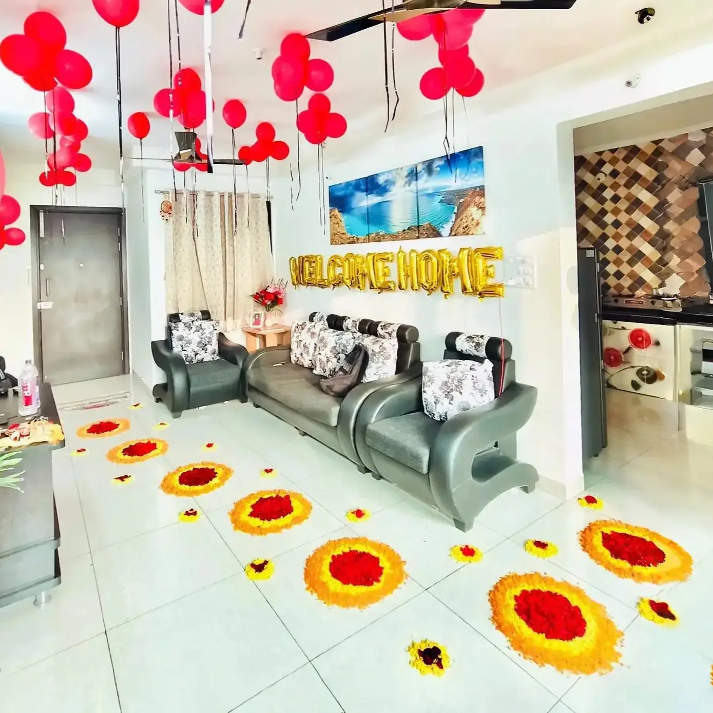Elegant Bridal Welcome Flower & Balloon Walkway Setup