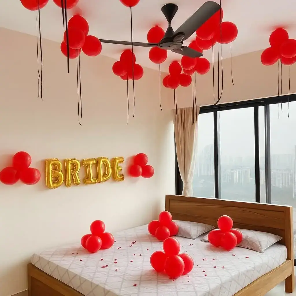 Beautiful Bride Welcome Decor at Home for Bridal Welcome with 100 balloons
