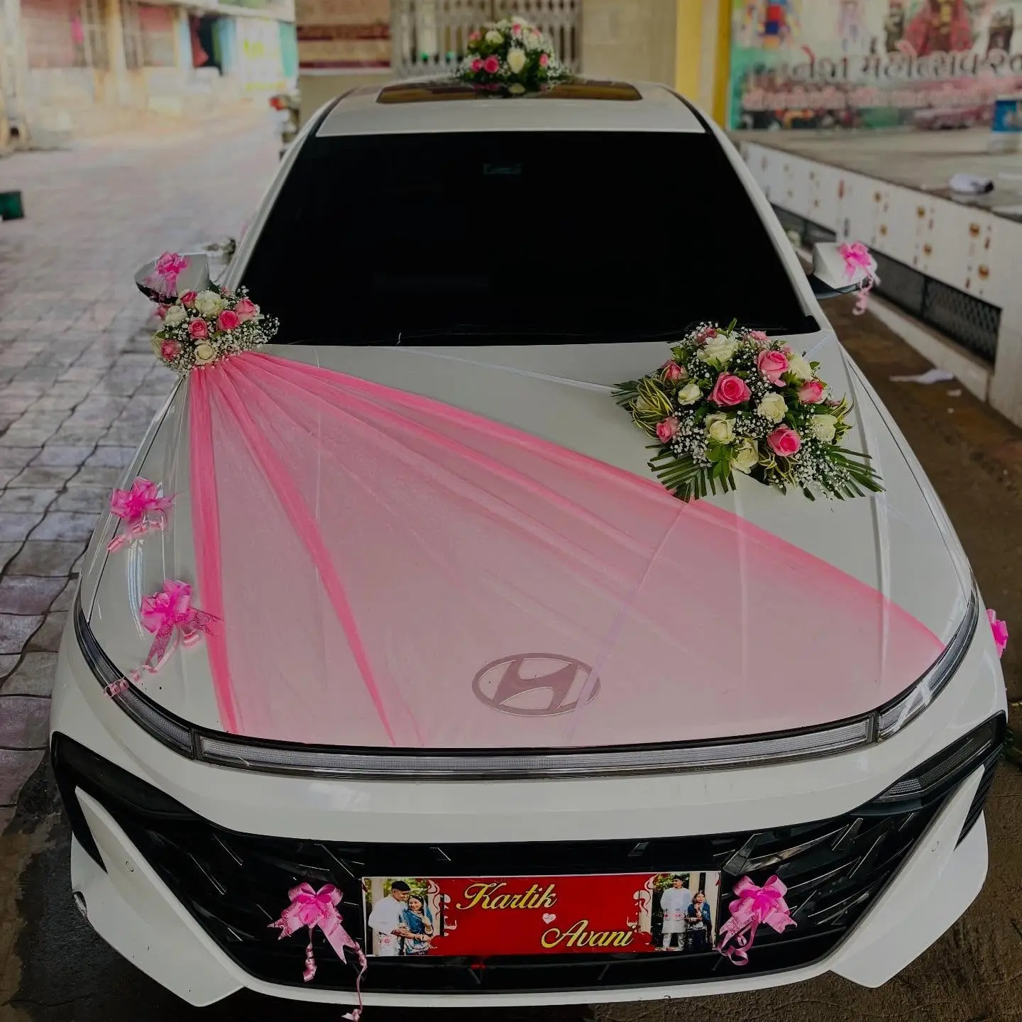 Bridal Car Decoration with Red Net