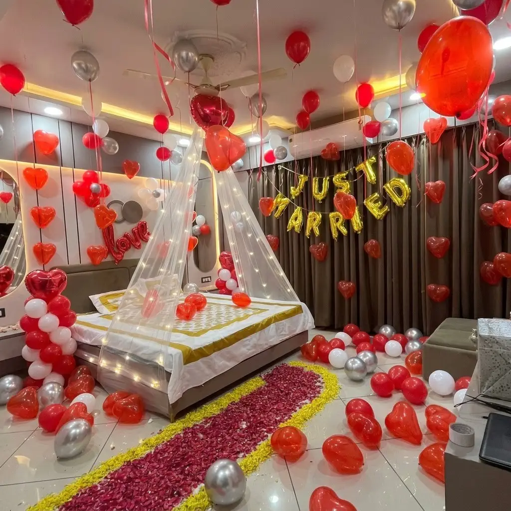 Stylish Wedding Night Room Decoration