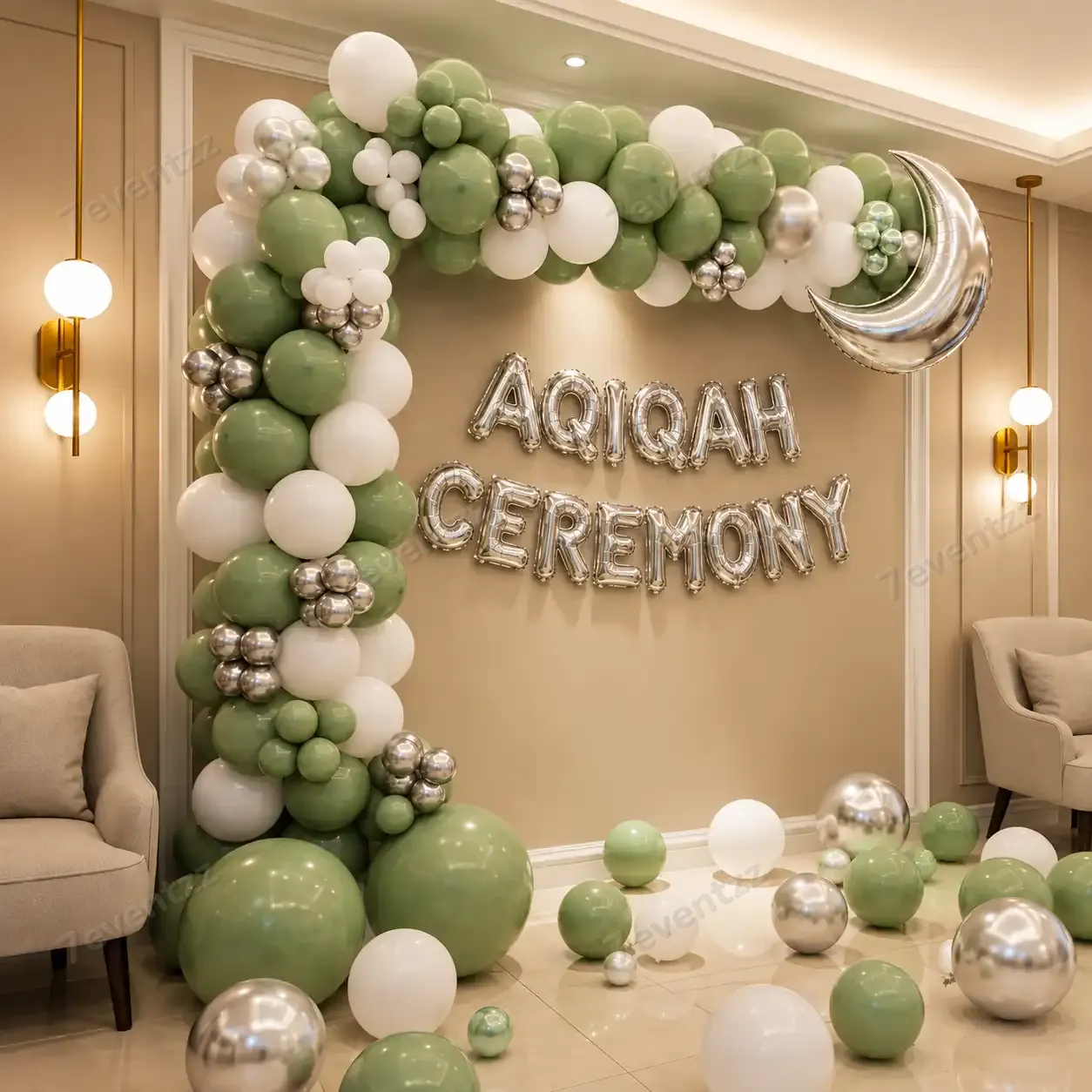 Simple Aqiqah Balloon Setup with 180 balloons for arch decoration — photo 2